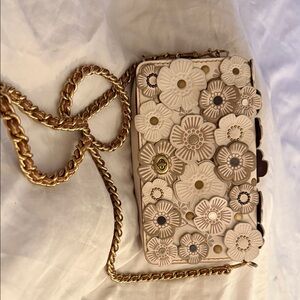 Coach Cream and Gold Floral Crossbody Bag